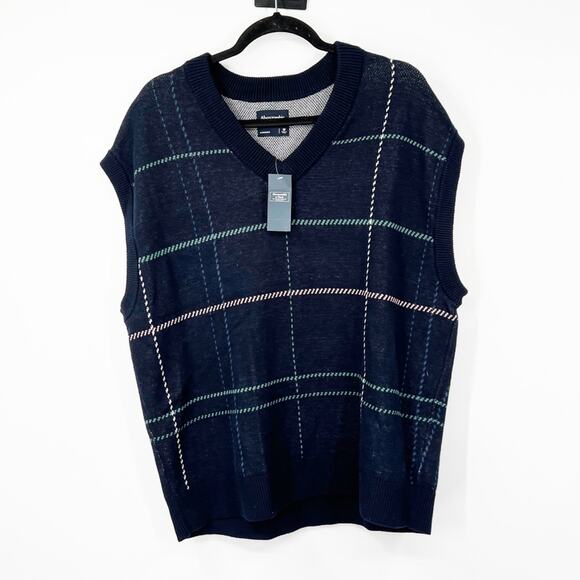 Abercrombie & Fitch Men’s Oversized Plaid Knit Sweater Vest NWT - Picture 1 of 7